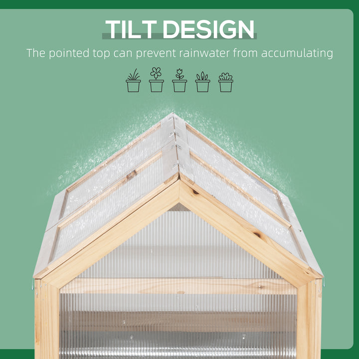 Raised Garden Bed with Greenhouse Top, Garden Wooden Cold Frame Greenhouse Flower Planter Protection with 2 Independent Roofs, 122x 61 x 82cm, Natural