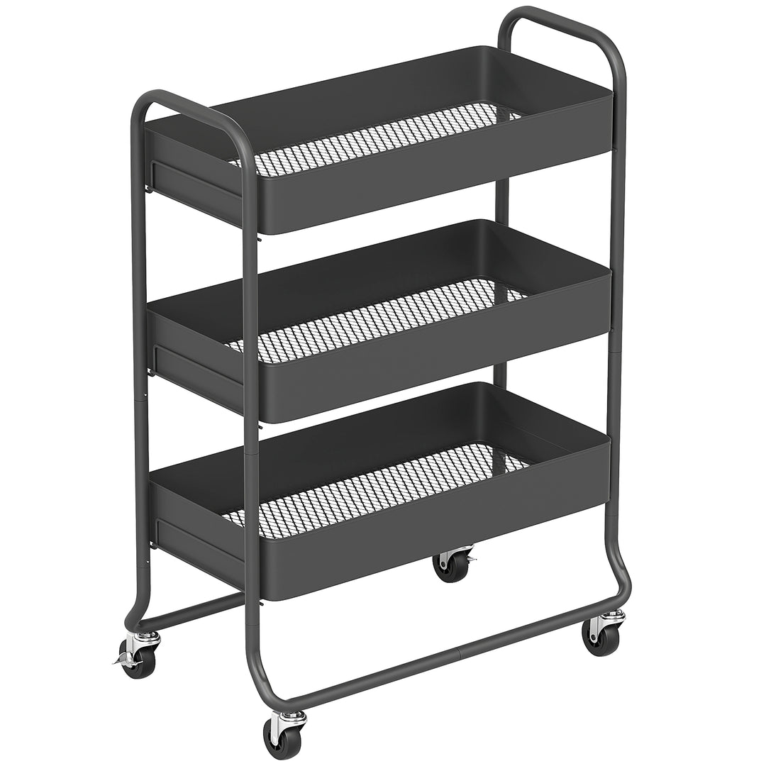3-Tier Storage Trolley on Wheels, Rolling Utility Cart with Mesh Backets for Kitchen, Bathroom, Bedroom