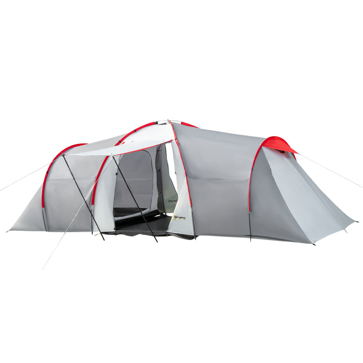 Outsunny 4-6 Man Tunnel Tent with 2 Bedroom, Living Area and Vestibule, Large Camping Tent, 2000mm Waterproof, UV50+, Portable with Bag, for Fishing