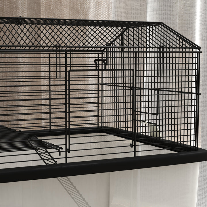 Two-Tier Gerbil Cage, Hamster Cage for Dwarf Hamster, Syrian Hamster w/ Wheels, Deep Bottom, Food Dish, Water Bottle