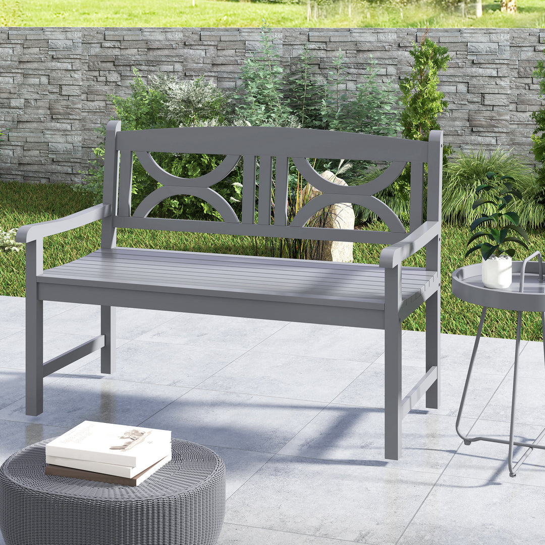 2-Seater Wooden Garden Bench Outdoor Patio Loveseat for Porch, Grey