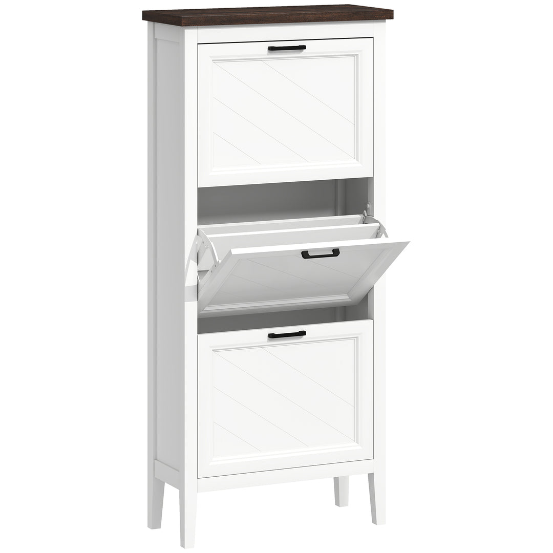 Shoe Cabinet with 3 Flip Drawers, Farmhouse Narrow Shoe Storage Cabine