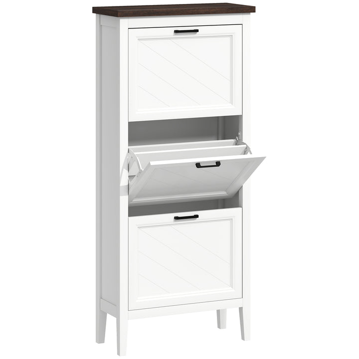 Shoe Cabinet with 3 Flip Drawers, Farmhouse Narrow Shoe Storage Cabine
