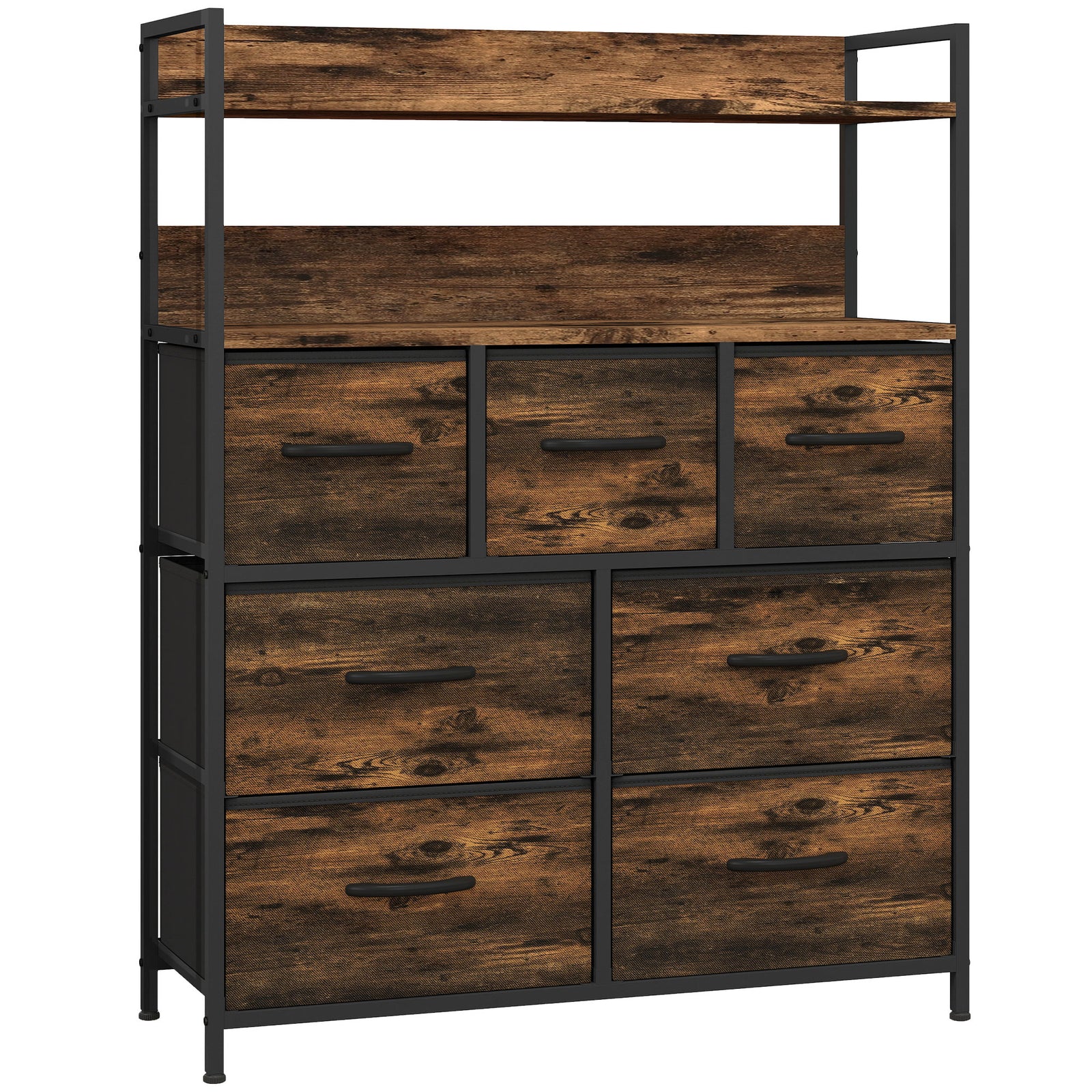 Rustic Chest of Seven Fabric Drawers - Rustic Brown