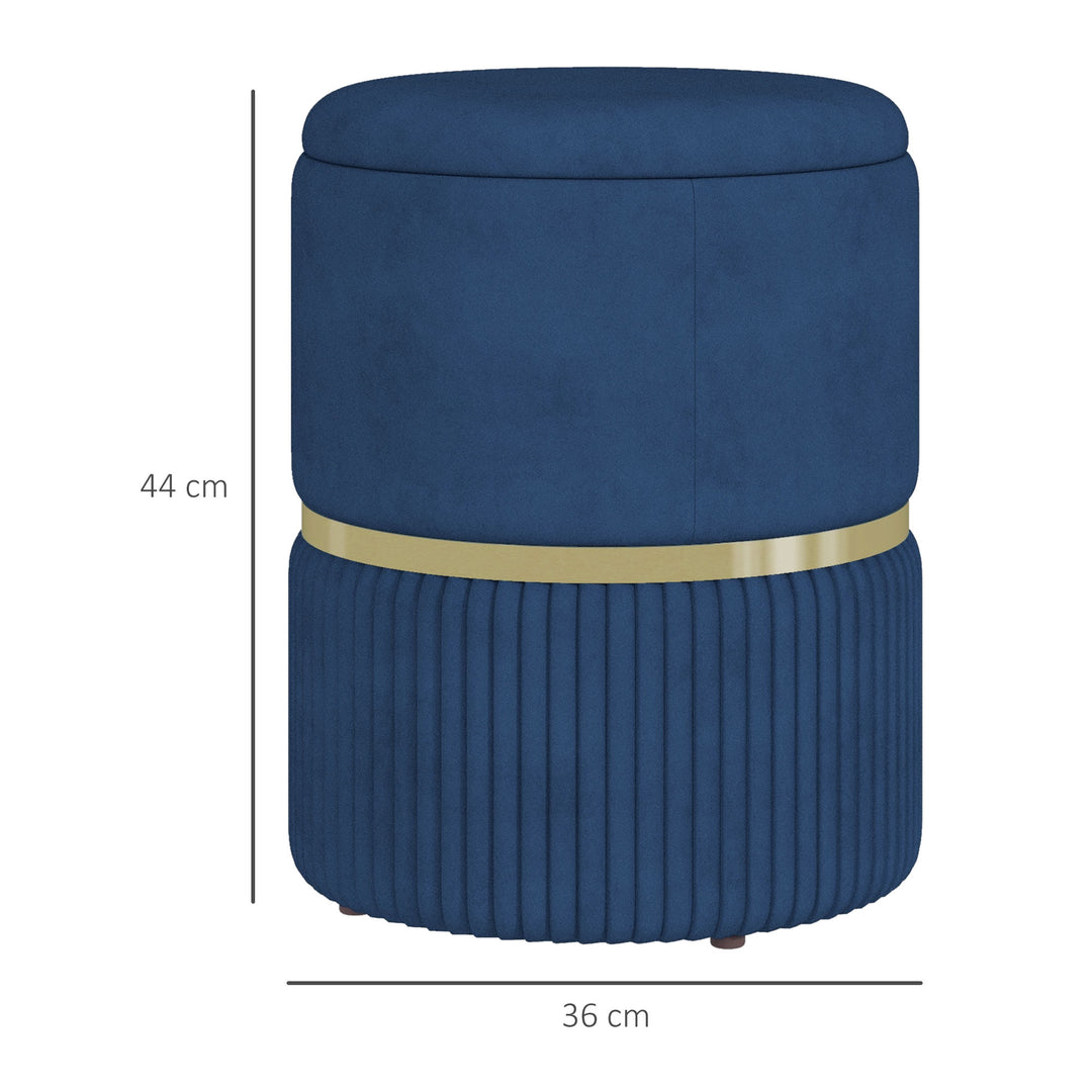 HOMCOM Round Ottoman Stool with Storage, Velvet-feel Fabric Pouffe, Padded Seat Foot Stool, Blue