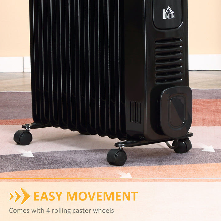 2500W Digital Display Oil Filled Radiator, 11 Fin Portable Electric Heater with Timer, Adjustable Thermostat, Three Heat settings, Safety Cut Off, Remote, Black