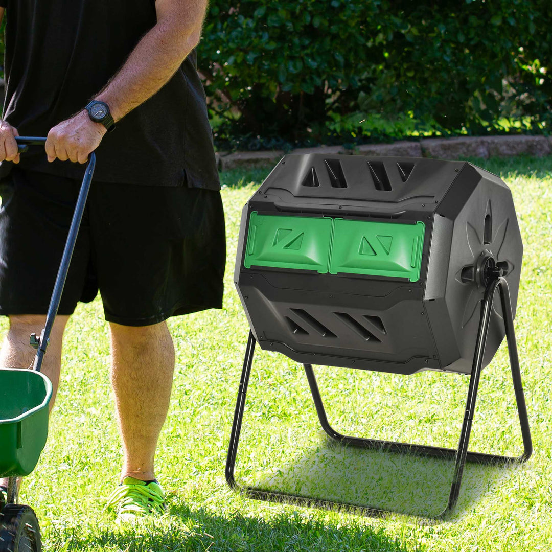 160L 360° Rotating Dual Chamber Composter - Black