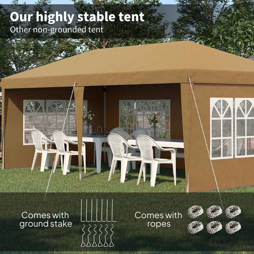 3 x 6m Pop-Up Gazebo, with Removable Walls - Khaki