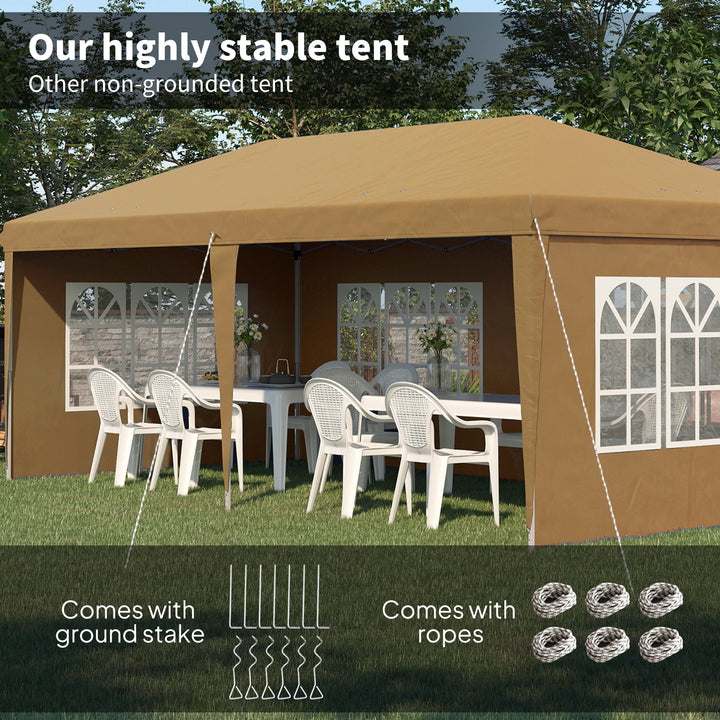 3 x 6m Pop-Up Gazebo, with Removable Walls - Khaki