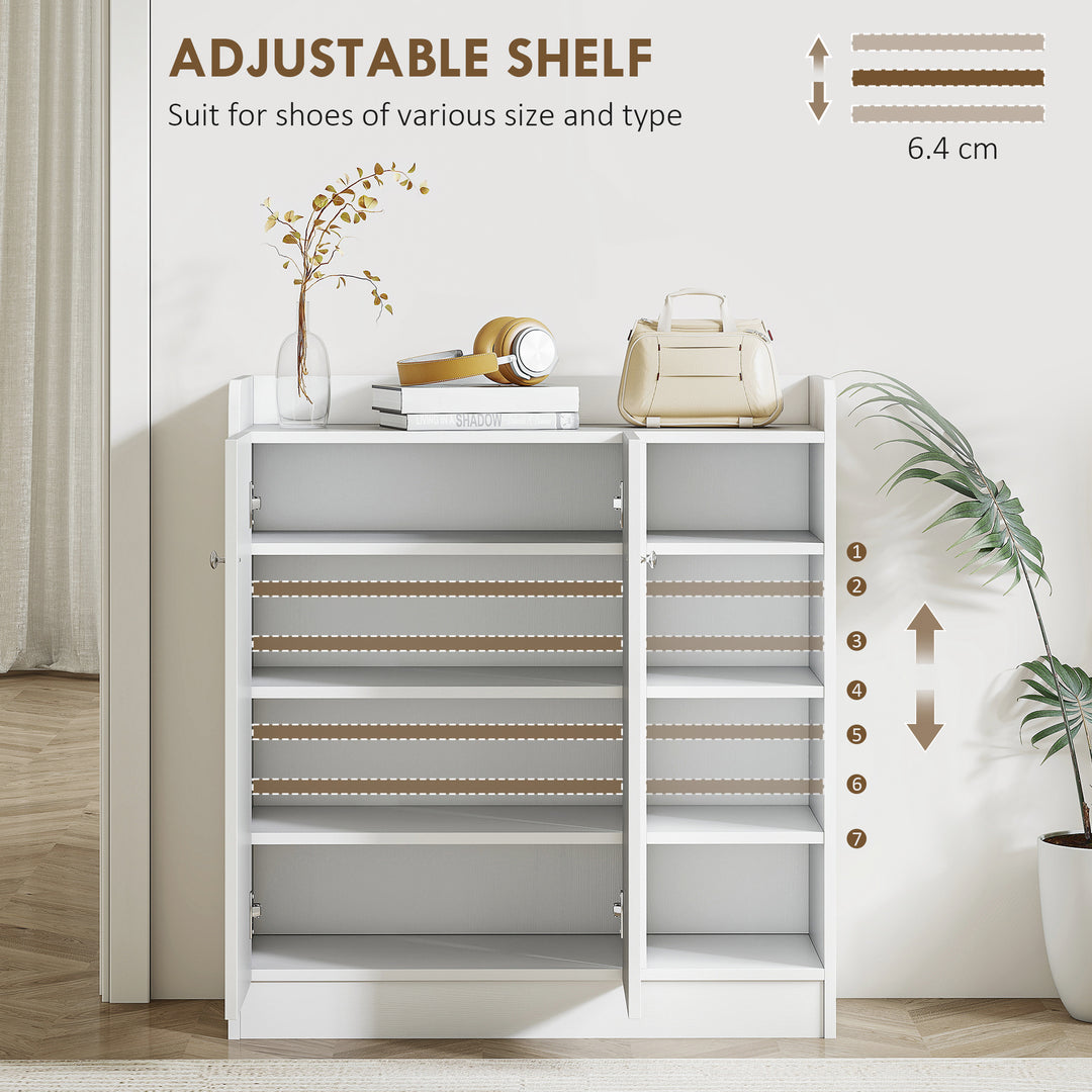 Shoe Storage Cabinet Two Doors w/ Adjustable 4 Shelves Cupboard Footwear Rack Stand Organiser Hallway White