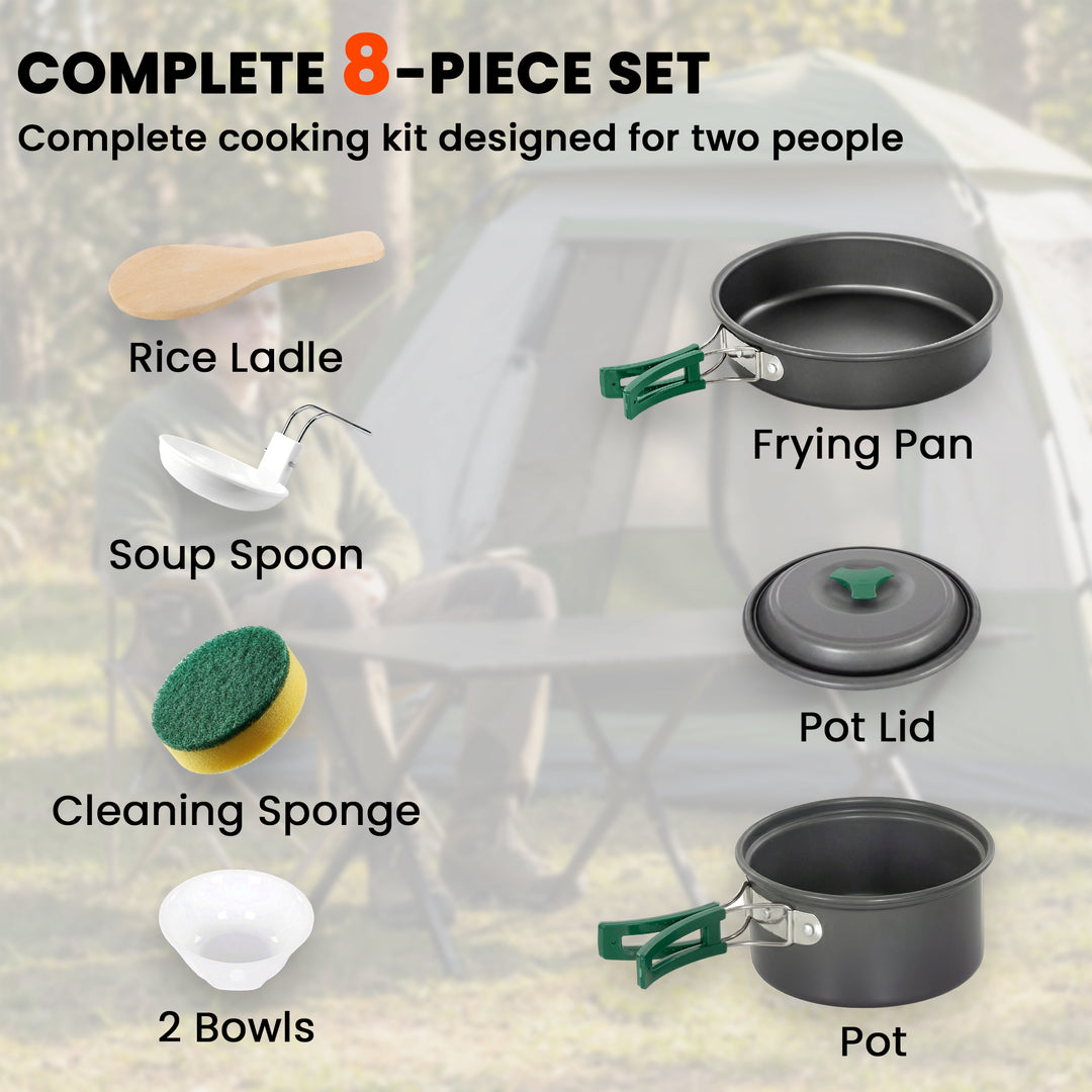 Camping Cookware Set, 8-Piece Ultralight Camping Cooking Kit with Anti