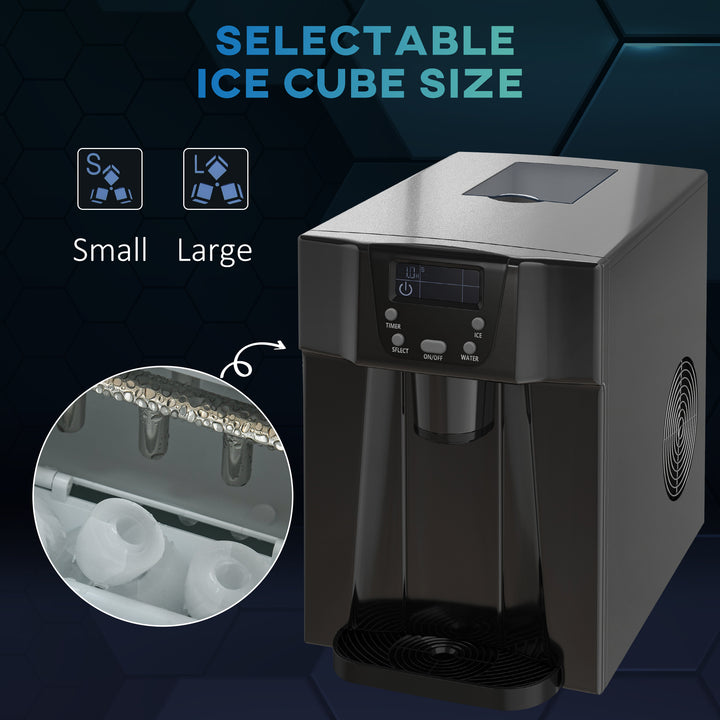 HOMCOM Ice Maker Machine and Water Dispenser, Counter Top Ice Cube Maker w/ 3L Tank, Adjustable Cube Size, 9 Ice Cubes per 6