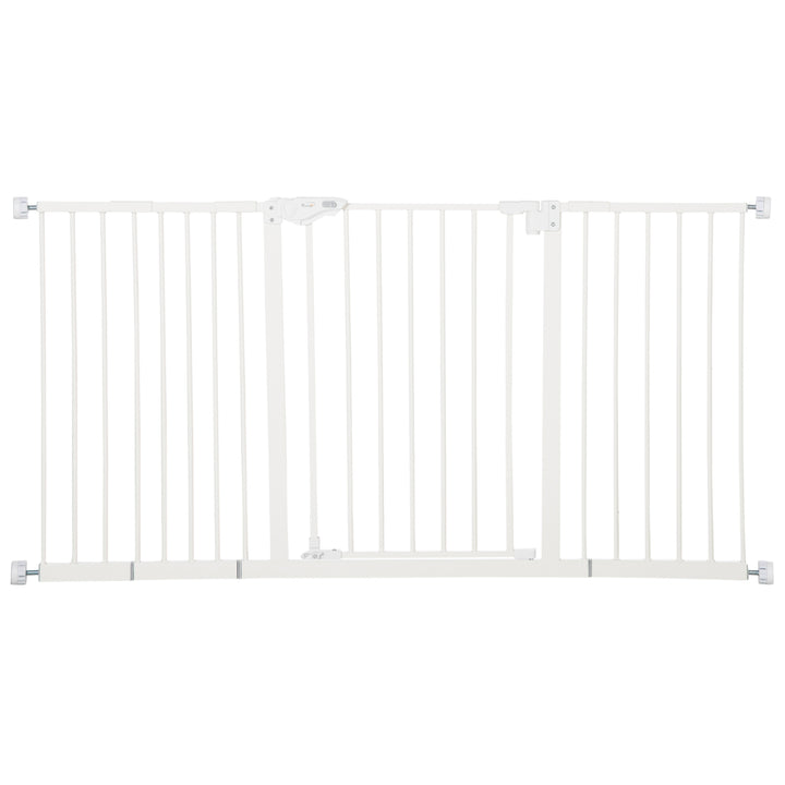 PawHut Pet Gate: Adjustable Pressure Fit with Auto-Close Door for Furry Friends, 74-148cm Wide, Pristine White | Aosom UK