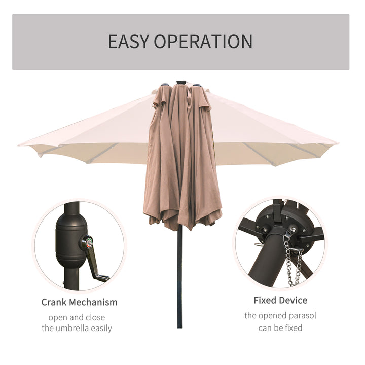 Garden Parasol 4.4m Double-Sided Sun Umbrella Patio Parasol LED Solar Lights Khaki