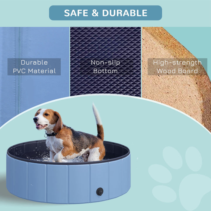 Dog Paddling Pool, Foldable Dog Pool, Leakproof & Hard Plastic, Portable Pet Bathtub with Non-Slip Base & Drainage Hole, for Indoors, Outdoors, Garden, Patio, 100 x 30 cm, Blue