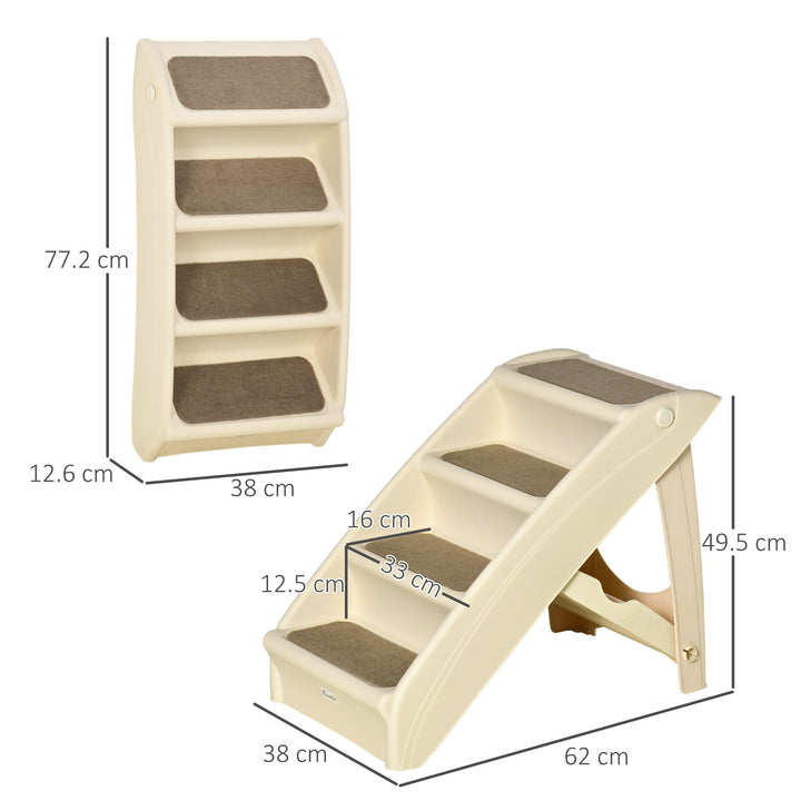 Foldable Four-Step Pet Stairs, for Cats, Small Miniature Dogs, with Non-Slip Mats 62 x 38 x 49.5cm - Beige
