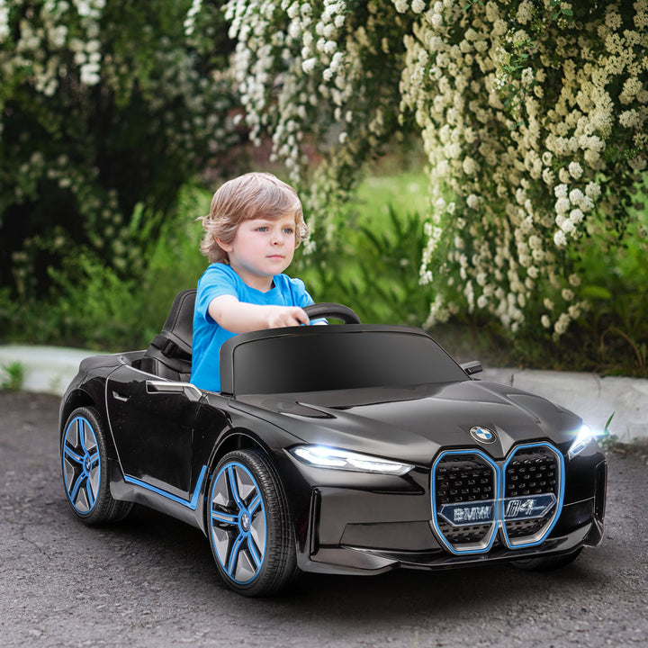 HOMCOM BMW i4 Licensed 12V Kids Electric Ride on Car w/ Remote Control, Powered Electric Car w/ Portable Battery, Music, Horn, Headlights