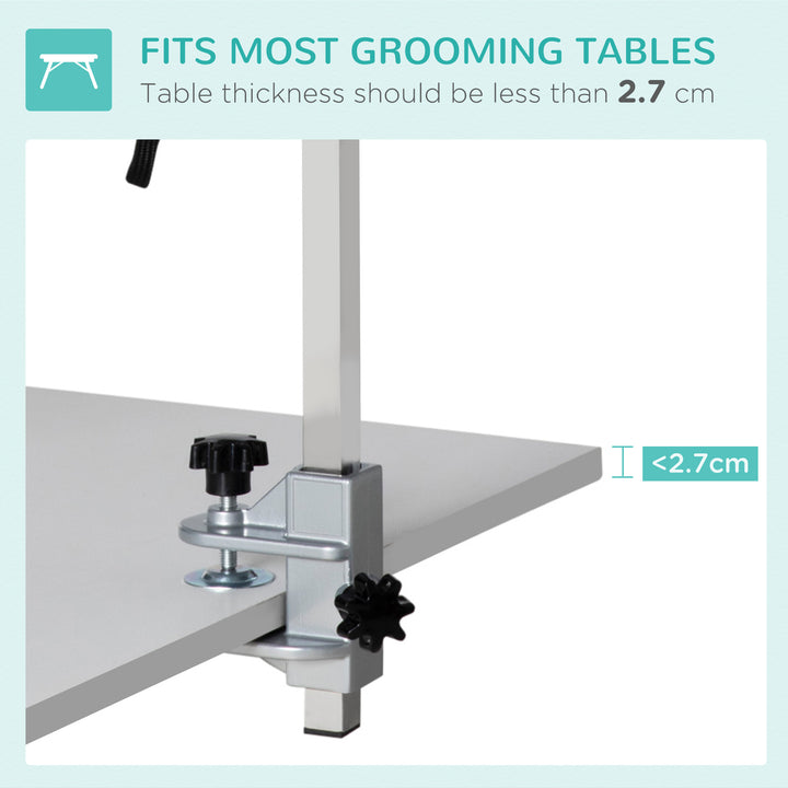 Adjustable Pet Grooming Arm, with Clamp, Haunch Holders & Grooming Loop - Sliver-Tone