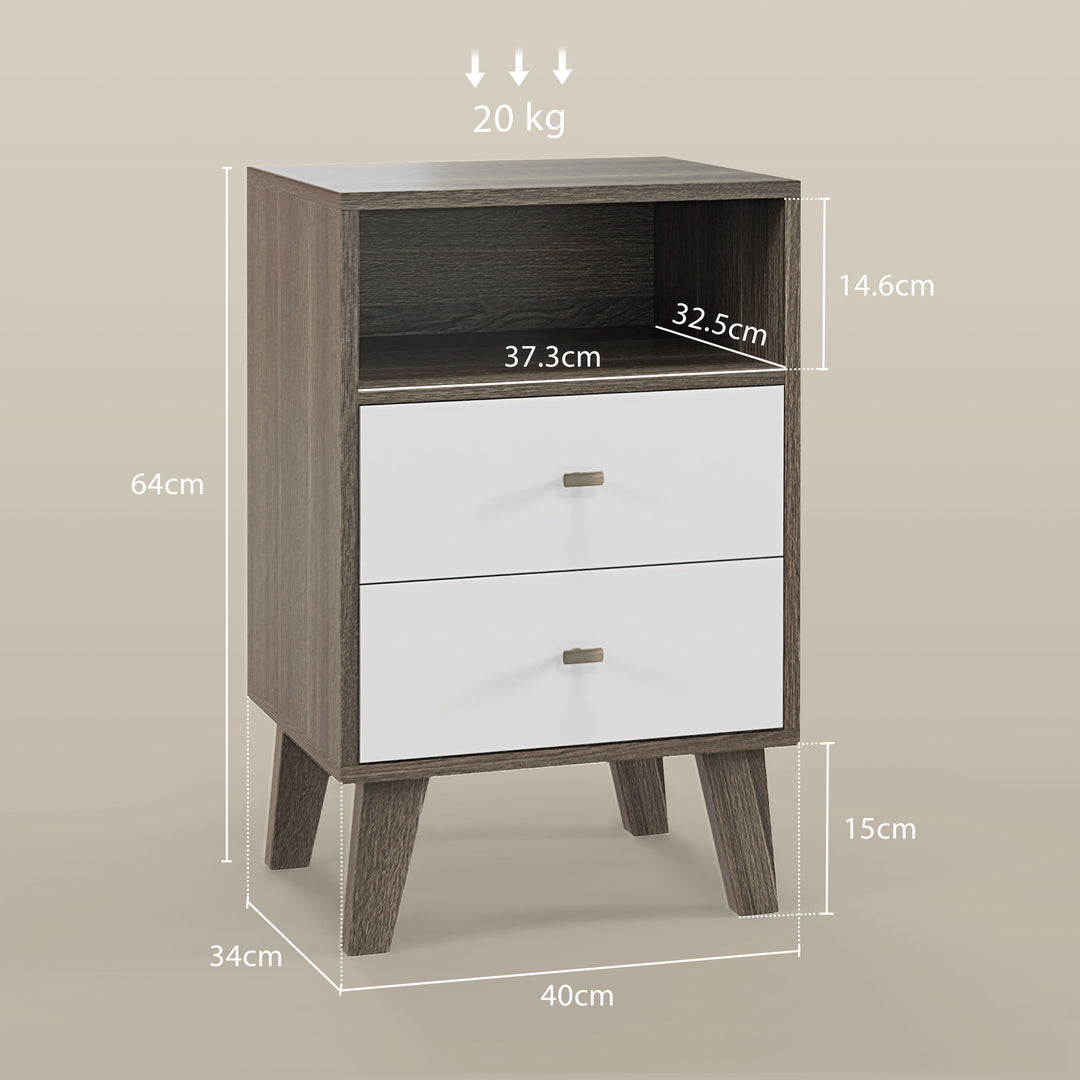 Industrial-Scandinavian Mix Bedside Table, with Drawers and Shelf