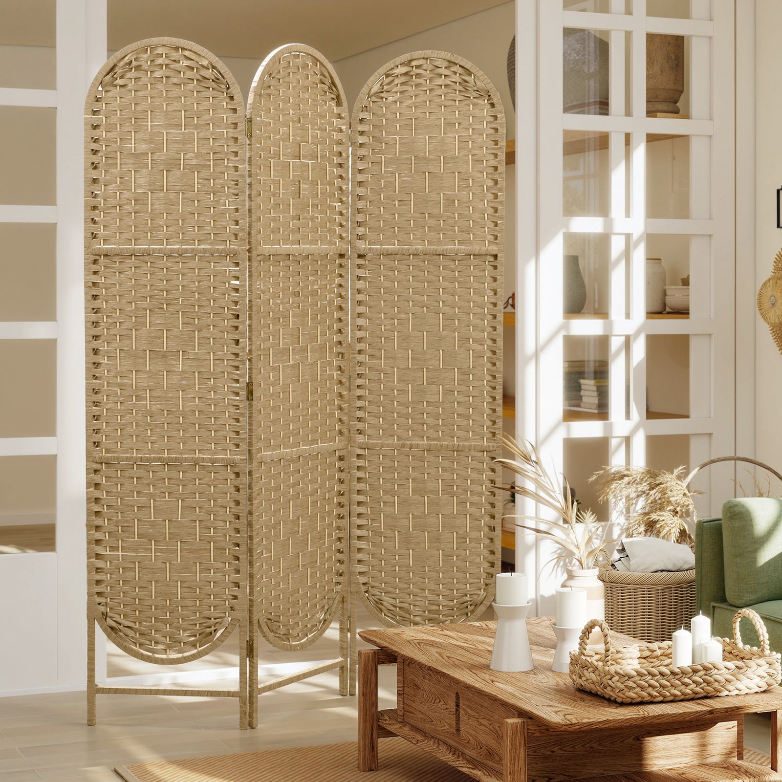 Freestanding Privacy Screen, 3 Panel Folding Room Divider for Living R