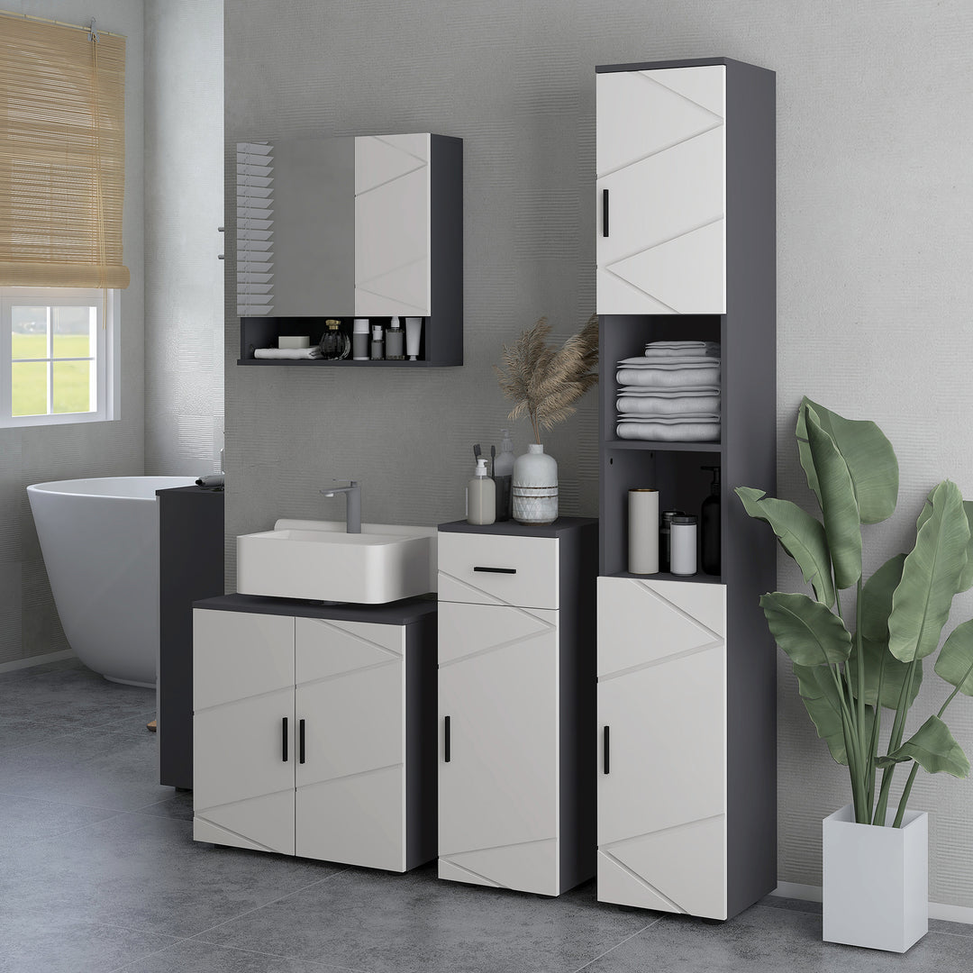 Under Sink Bathroom Cabinet, Bathroom Vanity Unit, Basin Storage Cupboard with Double Doors and Shelf, 10W x 20Dcm "U" Cut-Out, Light Grey