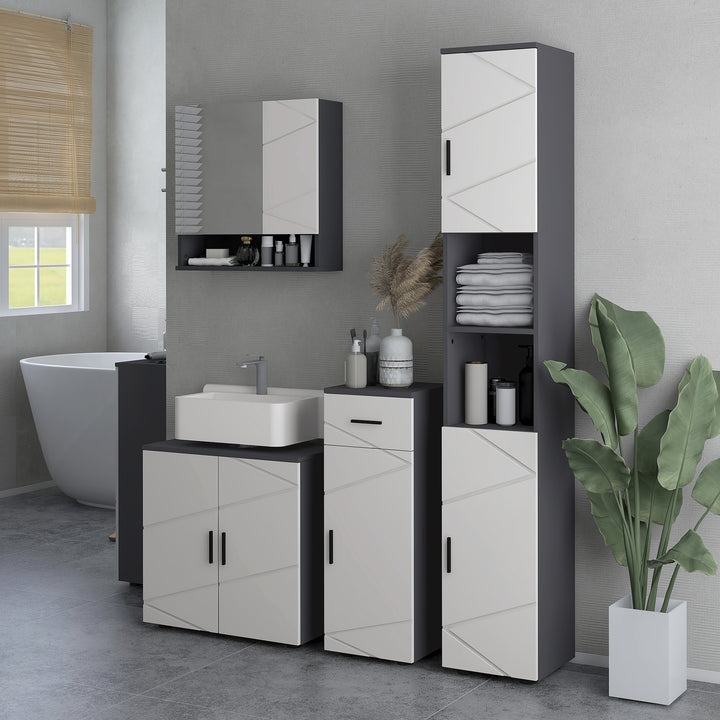 Under Sink Bathroom Cabinet, Bathroom Vanity Unit, Basin Storage Cupboard with Double Doors and Shelf, 10W x 20Dcm "U" Cut-Out, Light Grey