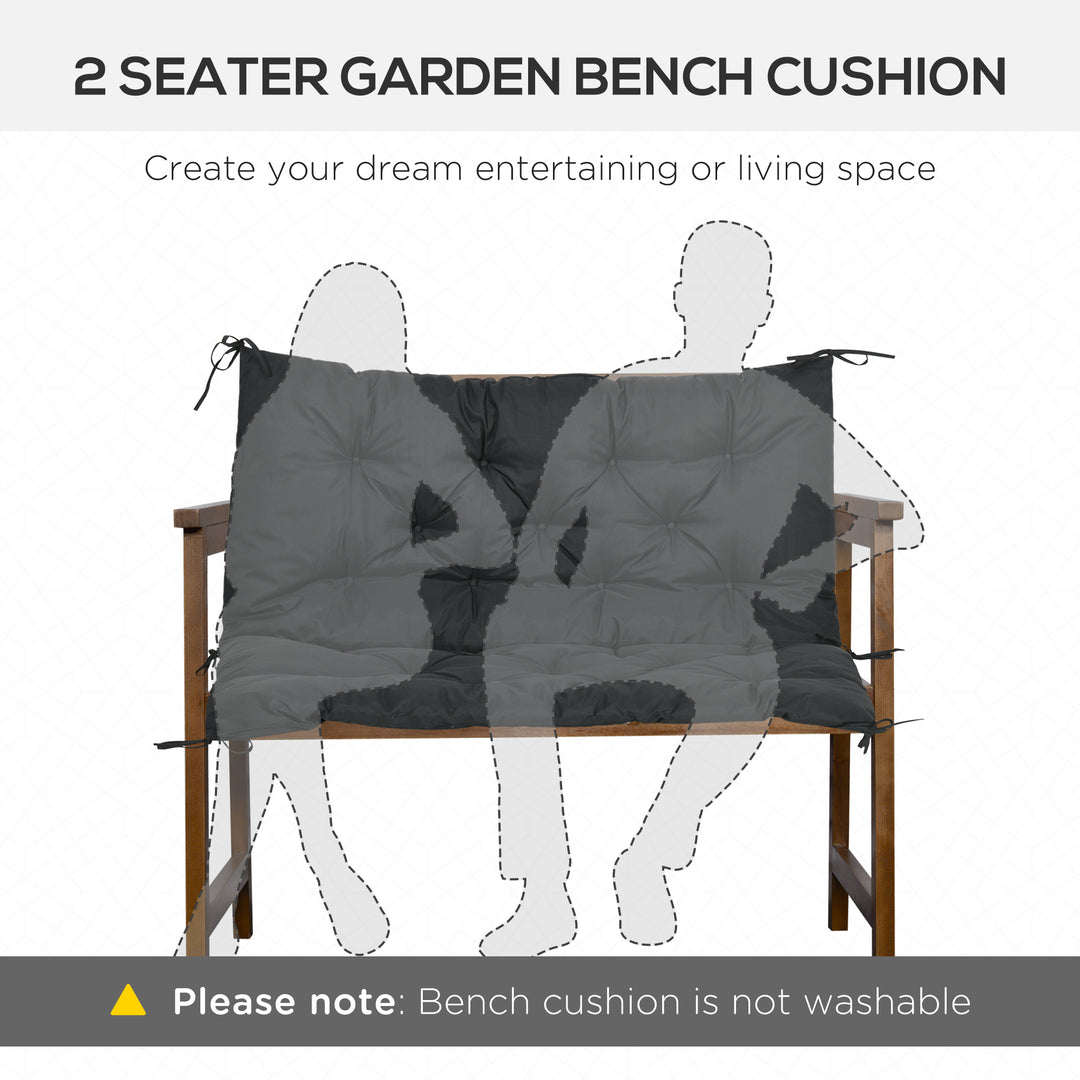 2 Seater Bench Pad, Garden Chair Cushion with Back and Ties for Indoor and Outdoor Use, 98 x 100 cm, Black