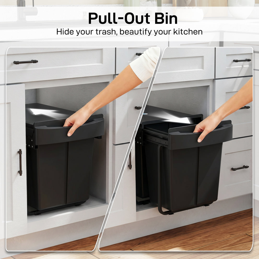 Pull Out Bin, Kitchen Under Sink Bin with 2 Removable Compartments, Sm