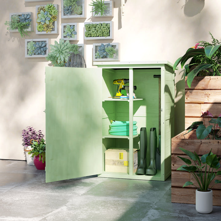 Wooden Small Shed, Garden Storage Shed with Shelves and Bolt Latch, 75L x 56W x115H cm, Green