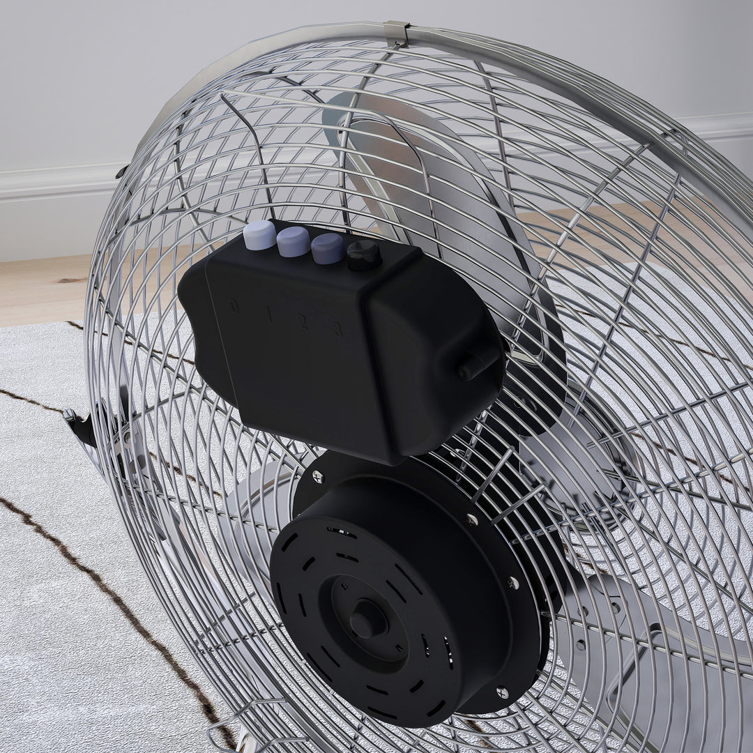 20 Inches Chrome Metal Floor Fan, High Velocity 3-Speed Home Gym with Adjustable Head, Portable Desk & Table Fan Air Circulator for Home Office, Powerful Airflow, Quiet Operation
