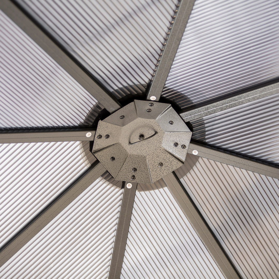 MCL 3 x 3(m) Hardtop Gazebo Canopy with Polycarbonate Roof, Permanent Pavilion Garden Gazebo with Curtains for Patio, Deck, Grey