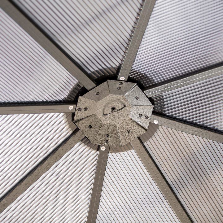 MCL 3 x 3(m) Hardtop Gazebo Canopy with Polycarbonate Roof, Permanent Pavilion Garden Gazebo with Curtains for Patio, Deck, Grey