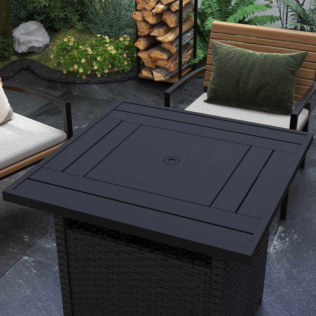 72.5 x 72.5cm 50,000 BTU Fire Pit Table, with Cover - Black