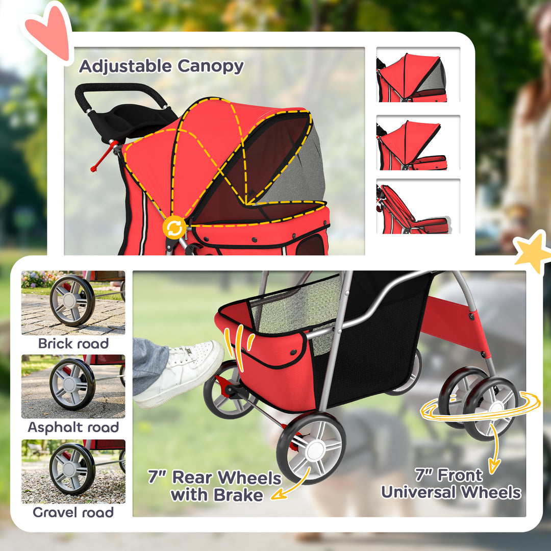 Dog Pram, Pet Stroller with Reflective Strips, Foldable Cat Stroller w