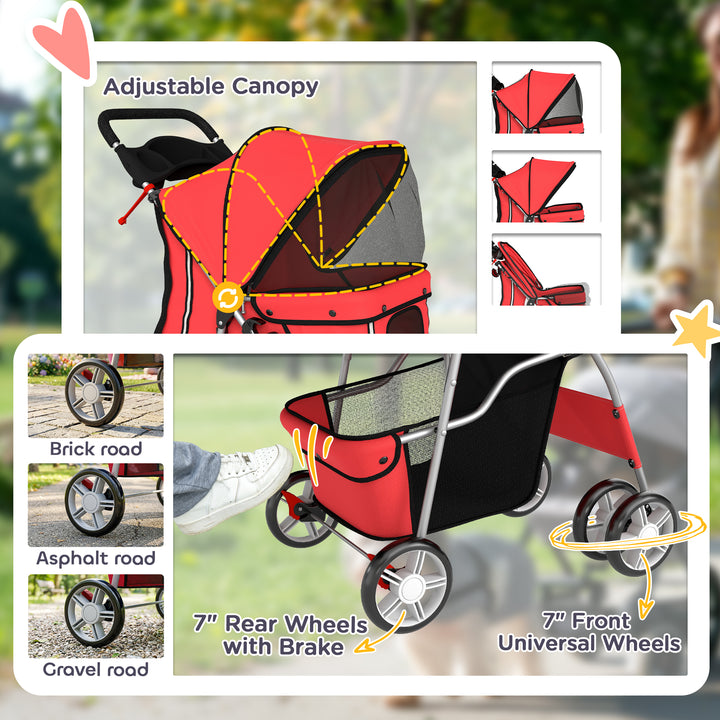 Dog Pram, Pet Stroller with Reflective Strips, Foldable Cat Stroller w