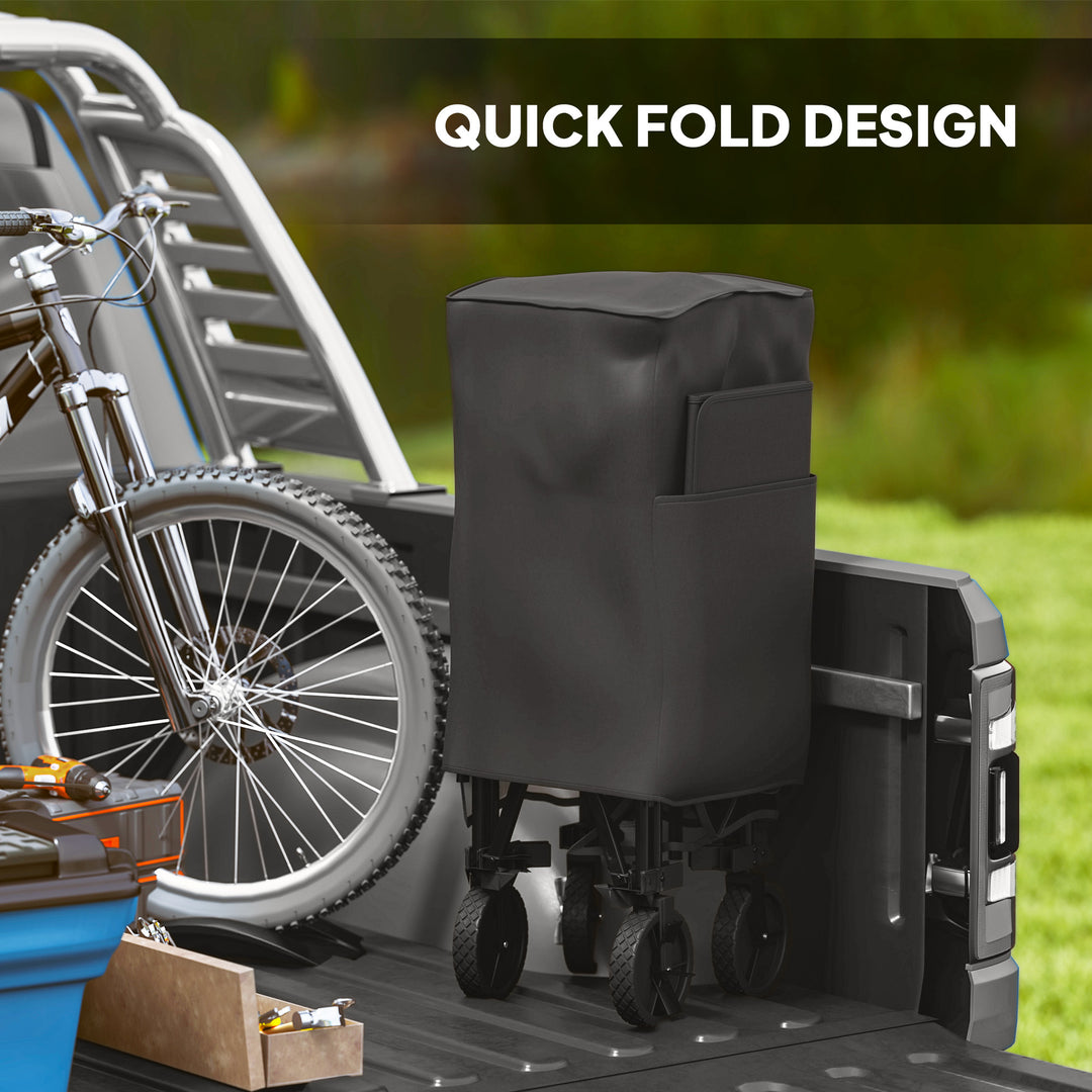 Double Decker Folding Festival Trolley on Wheels, 200KG & 350L Capacity Collapsible Wagon Festival Trolley Cart with 134cm Extended for Camping Sports Shopping Garden and Beach, Black
