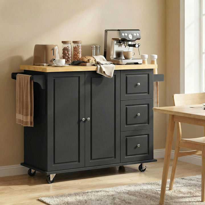 Kitchen Island on Wheels, Rolling Kitchen Storage Trolley with Drop Le