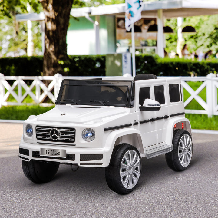 MCL Mercedes Benz G500 Licensed 12V Kids Electric Ride On Car  Toy with Parental Remote Control Battery-powered 2 Motors Music Lights MP3 for 3-8 Years Old White