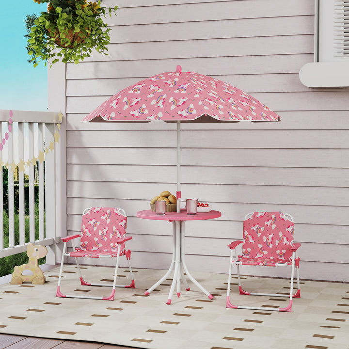 Kids Patio Table and Chair Set, Kids Garden Furniture with Umbrella, 4-Piece Bistro Set for Garden