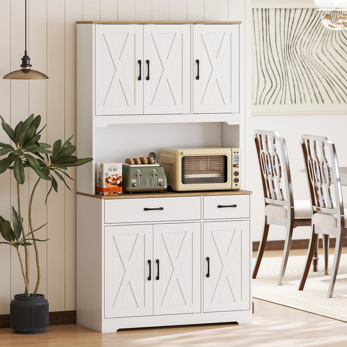 175 cm Tall Kitchen Pantry Cabinet with Microwave Stand, Freestanding - view 2