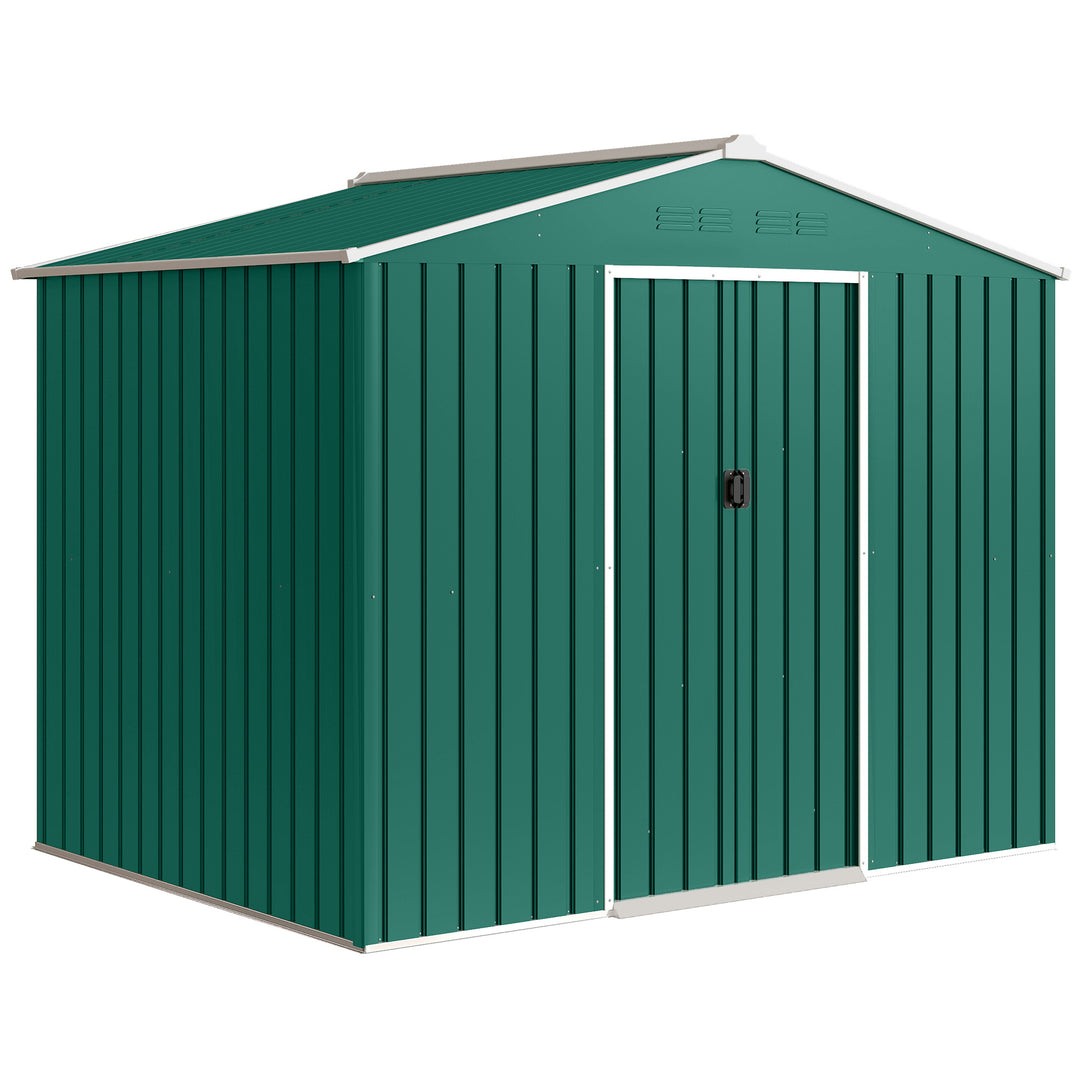 8 x 6ft Galvanised Steel Shed, with Double Door - Green