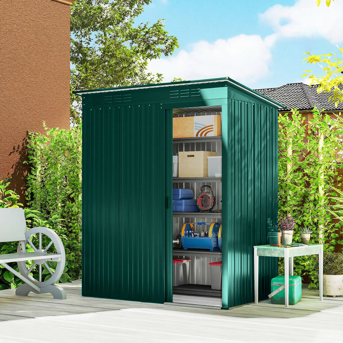 5 x 3.5ft Metal Garden Storage Shed with Effortless Assembly and 2 Pai