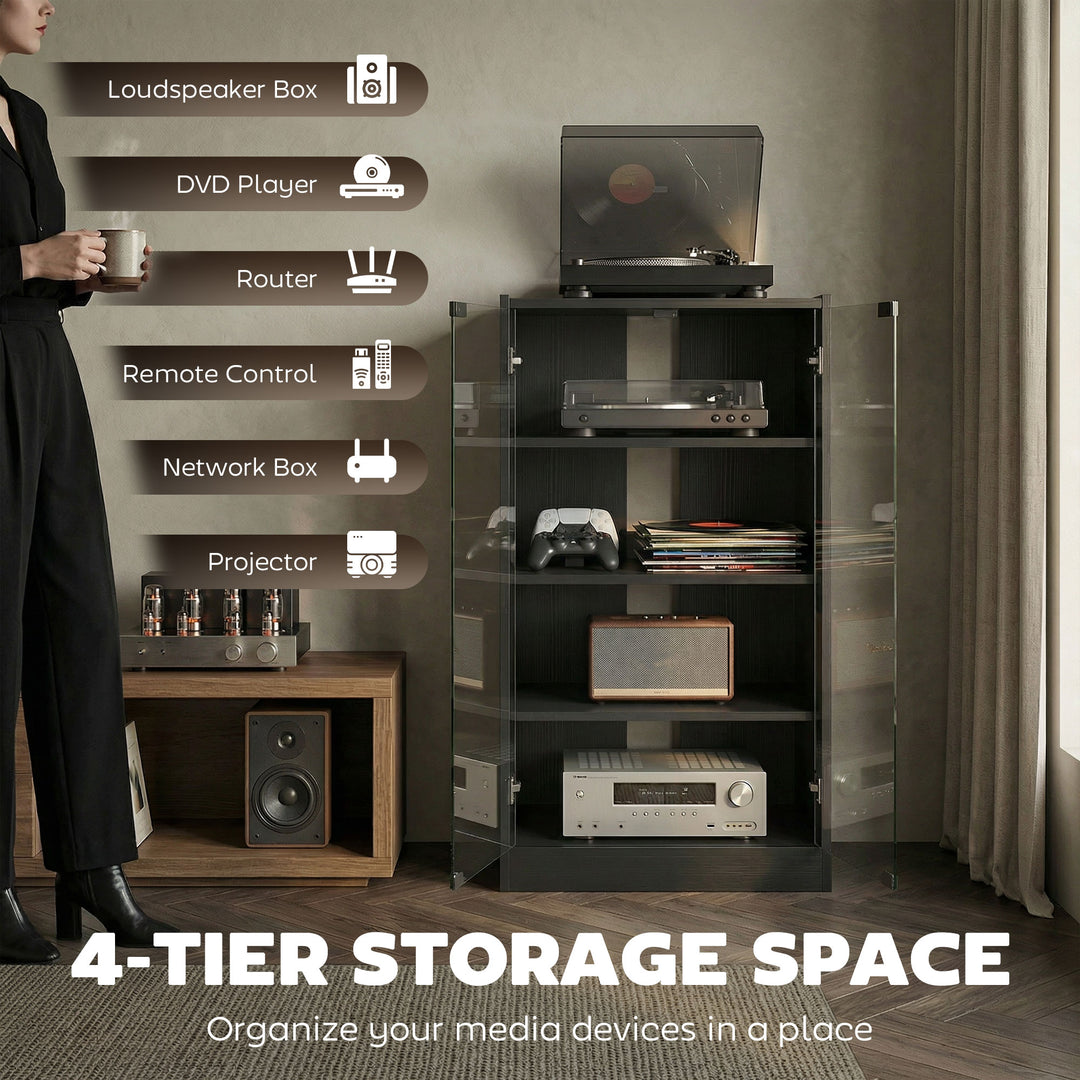 4-Tier Hi-Fi Stand, Record Player Stand with Adjustable Shelves and Pu
