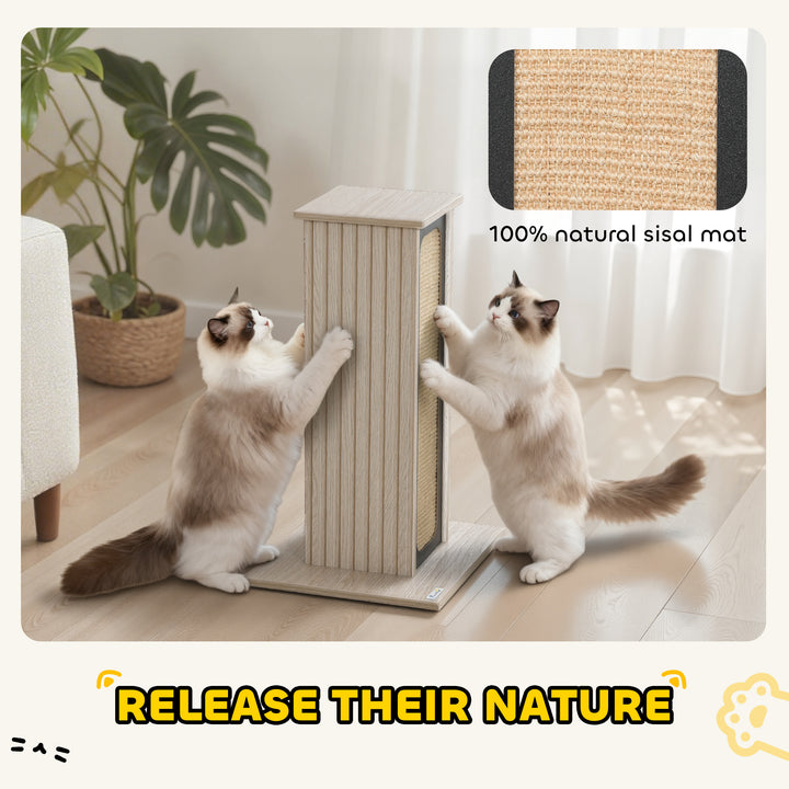 MCL 63cm Cat Scratching Post, Cat Scratcher with Replaceable Scratching Board, Top Perch, Sisal Scratch Mat, Oak