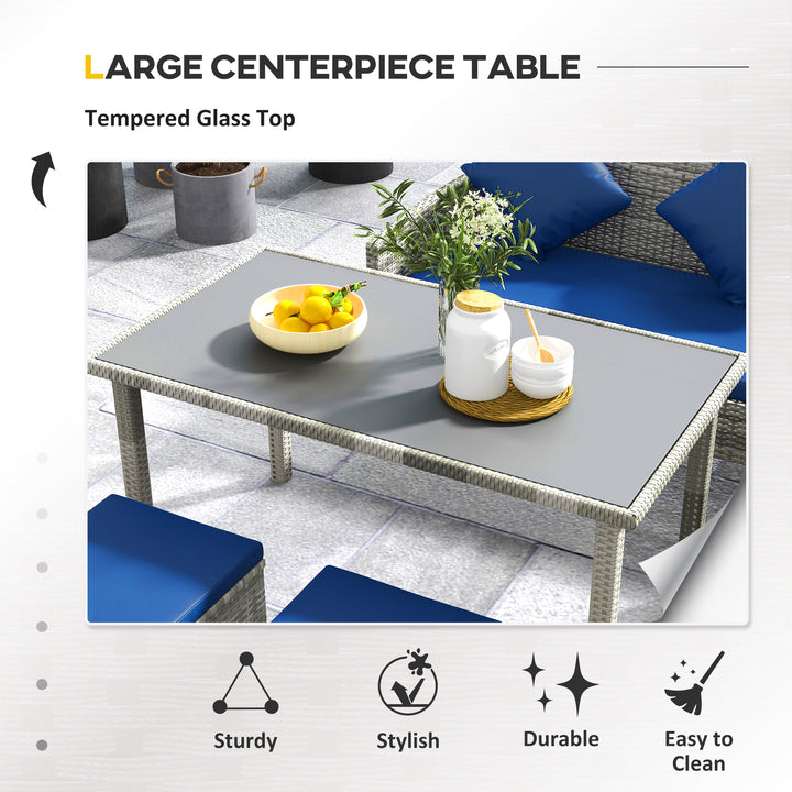 5 Pieces Rattan Garden Furniture Set with Dining Table, Cushions - Dark Blue