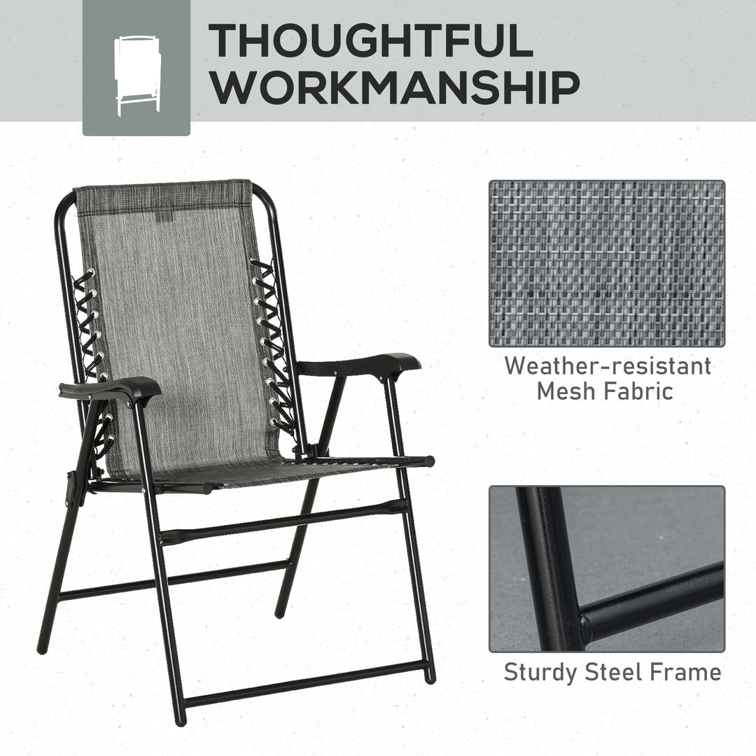 Set of 6 Patio Folding Chair Set, Garden Portable Outdoor Chairs with Armrest and Breathable Mesh Fabric Seat and Backrest, for Camping, Beach, Deck, Lawn, Grey