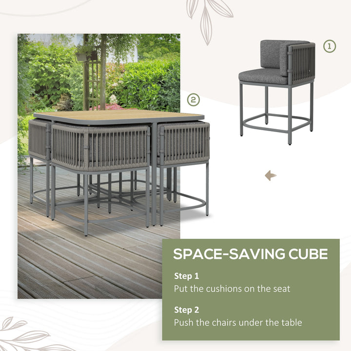 4-Seater Rattan Cube Garden Furniture Set with Cushions - Grey