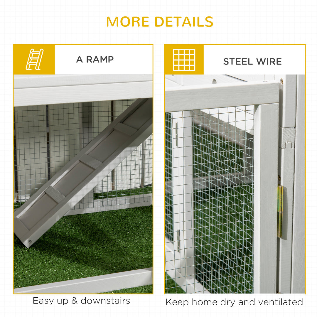 Indoor Rabbit Hutch, Guinea Pig Cage, with Slide-Out Tray, Large Fenced Area - Light Grey