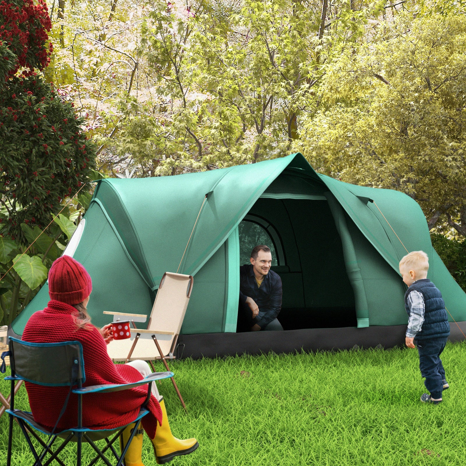 5-6 Man Dome Camping Tent - Dark Green