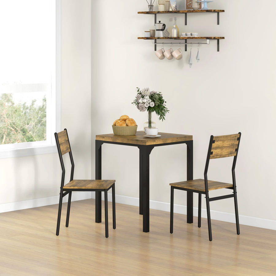 Three-Piece Minimal and Compact Dining Set, Rustic Brown